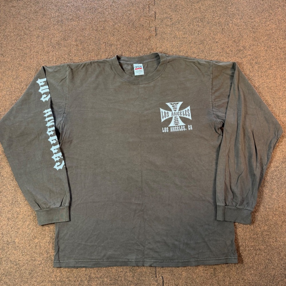 Vintage West Coast Choppers Los Angeles Long Sleeve Shirt Anvil Tag Brown Large